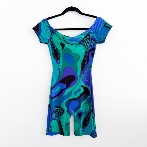 PUCCI Blue Orchidee Printed Off-the-shoulder Romper - Picture 3 of 16